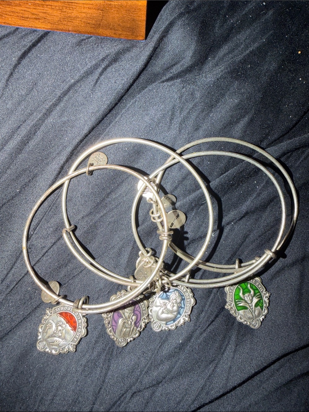 Alex and Ani Silver-Tone Charm Bangle Set with Green, Blue, Purple & Red Enamel